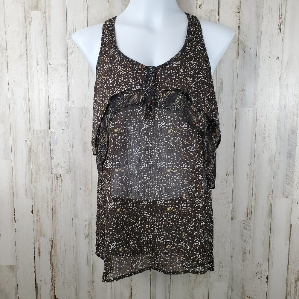 5/$25 Mossimo Womens Tank Top M Brown Sheer Teired Racerback J2